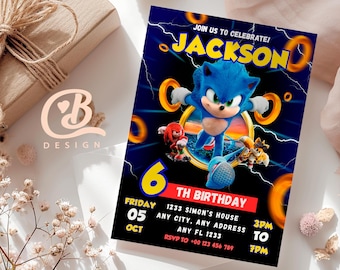 Sonic-verjaardagsuitnodiging | Bewerkbaar egelfeest (digitale download)