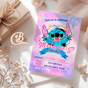 Stitch Birthday Party Invitation Template | Editable Cartoon Bday Evite & Fun Canva Design for Kids Party, Instant Download - Mobile/Digital