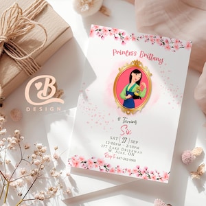 Mulan Kids Birthday Party Invitation Template, Personalized Digital Princess Mulan Birthday Party Invitation, Princess Party, 5x7/Mobile