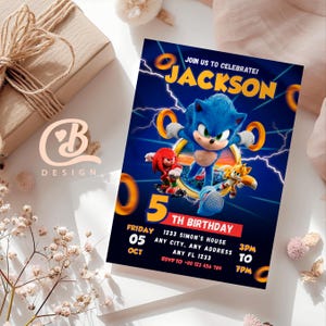 Sonic Birthday Invitation Template: Editable Hedgehog Party Invite (Digital Download 5x7 in & Mobile Invite)