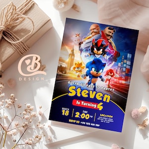 Sonic Birthday Invitation, Editable and Printable, Awesome Sonic Party Invite, Premium Invitations Editable in Canva, Boys & Girls Invite