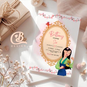 Mulan Kids Birthday Party Invitation Template, Personalized Digital Princess Mulan Birthday Party Invitation, Princess Party, 5x7/Mobile