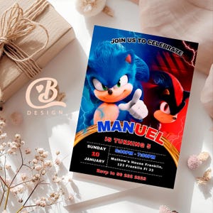 Sonic Birthday Invitation, Editable and Printable, Awesome Sonic Party Invite, Premium Invitations Editable in Canva, Boys & Girls Invite