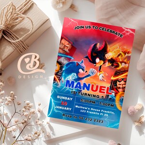 Sonic Birthday Invitation, Editable and Printable, Awesome Sonic Party Invite, Premium Invitations Editable in Canva, Boys & Girls Invite