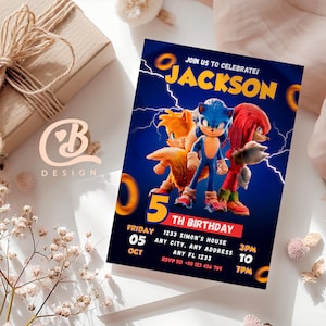 Invitación de cumpleaños editable de Sonic / Plantilla de invitación para fiesta de erizo imprimible / Invitación para niño y niña / Descarga instantánea de invitación