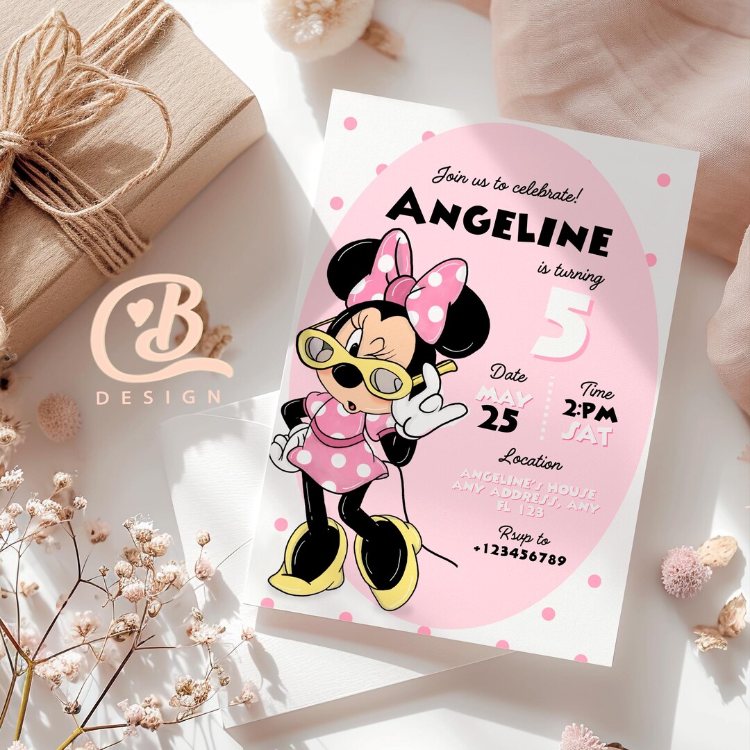 Editable Minnie Mouse Birthday Invitation: Pink Polka Dot Design ...