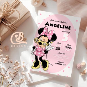 Bearbeitbare Minnie inspiriert Geburtstagseinladung - Digital 5x7 - Maus, Pink und Schwarz Polka Dot Design - Mädchen und Jungen - Minnie Party