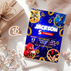Sonic Birthday Invitation: Editable Canva Template (Digital Download 5x7 in & Mobile Invite)