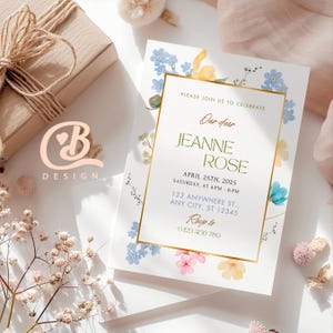 Flower Birthday Invitation Wildflower Birthday invite Floral Woman's Birthday Mother's day Invite CANVA EDITABLE Instant download / mobile