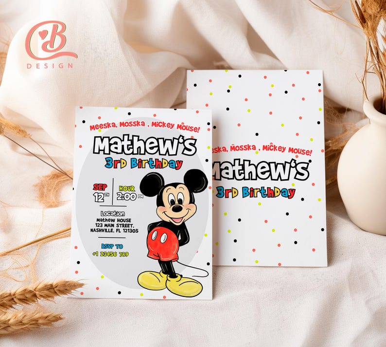 Mickey Mouse Birthday Invitation – Editable Canva Template (digital ...
