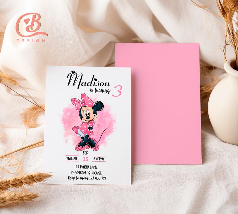 Editable Minnie Mouse Birthday Invitation: Pink Polka Dot Design ...