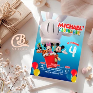 Mickey Mouse-verjaardagsuitnodiging – aanpasbaar canvassjabloon (digitaal)