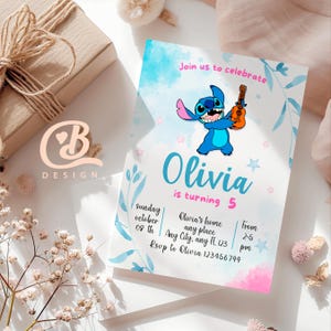 Stitch Birthday Invitation Template: Editable Cartoon Bday Evite (Digital Download)