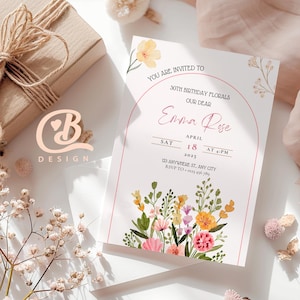 Flower Birthday Invitation Wildflower Birthday invite Floral Woman's Birthday Mother's day Invite CANVA EDITABLE Instant download / mobile