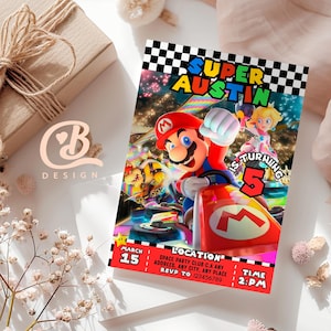Mario Kart Geburtstags-Einladung / Mario Einladung / Mario-Geburtstags-Party-Themen-Karte / Handy-Digital-Einladung / Kinder-Geburtstags-Einladung 5x7