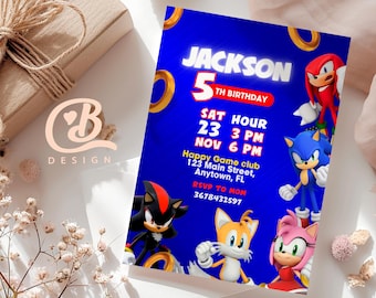 Sonic-verjaardagsuitnodiging: bewerkbare canvassjabloon (digitale download)