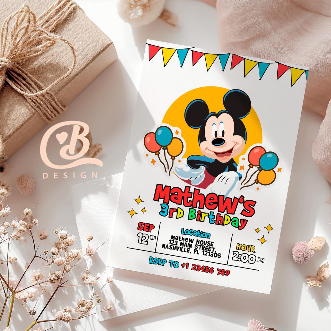 Mickey Mouse Birthday Invitation – Canva Template (digital Download) - Etsy