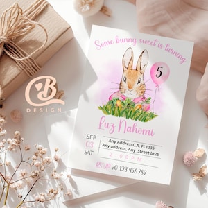 Peter Rabbit Invitation, Editable Template, Rustic Bunny, Birthday, Printable for Kids Party, Instant Download, Mobile/5x7 - Girls/kids