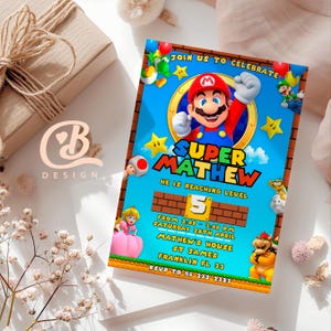 Zaproszenie na urodziny Mario Bros / Zaproszenie Mario / Karta urodzinowa Mario / Zaproszenie cyfrowe na telefon komórkowy / Zaproszenie urodzinowe dla dzieci 5x7