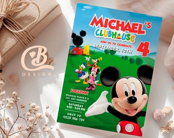 Mickey Mouse and Friends Birthday Digital Invitation (5x7) - Walt Disney Design - Mobile - Mickey Mouse/Mickey's Clubhouse Canva Template