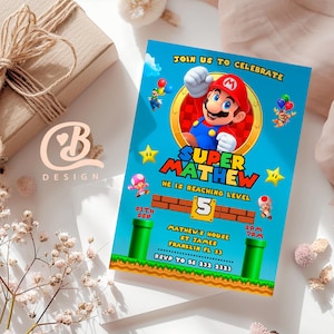 Invitation anniversaire Super Mario Bros | faire-part d'anniversaire | carte à thème de fête d'anniversaire de Mario | Invitation numérique | Faire-part d'anniversaire pour enfants 5 x 7