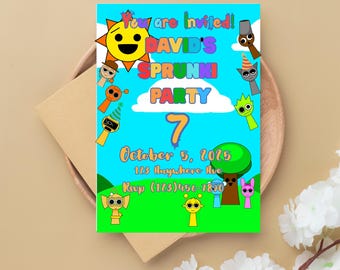Sprunki Geburtstags-Party Einladung Vorlage | Bearbeitbare Kindereinladung (Digitaler Download)