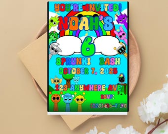 Sprunki Geburtstagseinladung Vorlage | Kinder Party Einladung (Digital)