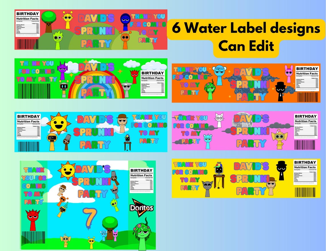 Sprunki Chip Bag/ Water Bottle Label Template Editable on Canva Sprunki ...
