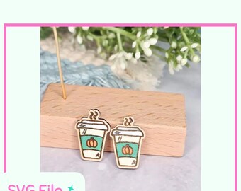Pendientes de café otoñal SVG, archivo cortado con láser para pendientes de botón, joyería de calabaza y especias DIY, patrón digital de pendientes de calabaza y especias, pendientes SVG