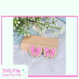 File SVG per orecchini a fiocco, modello per orecchini a fiocco tagliati al laser, download digitale per gioielli fai da te, orecchini a forma di fiocco per taglio laser