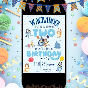 Invito per la festa del 2° compleanno di Bluey modificabile / Invito di compleanno digitale / 2 anni / Bluey e Bingo / Stampabile / Download immediato
