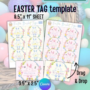 Druckfertige Osterkorb Anhänger | Bearbeitbare Oster-Namensschilder | Anfertigen auf Canva | Sofortdownload | Ausschnitt | Bunny Anhänger für Mädchen und Jungen