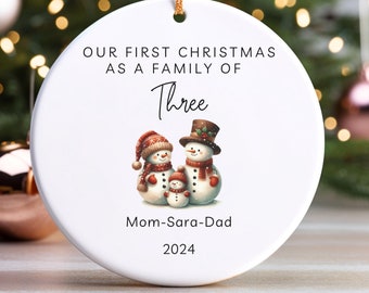 Family of Three Christmas Ornament, Family of 3,Family Ornament, First Christmas Ornament, Personalized Baby's First Christmas Ornament,