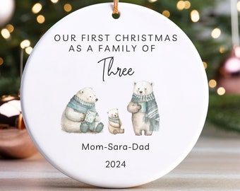 Family of Three Christmas Ornament, Family of 3,Family Ornament, First Christmas Ornament, Personalized Baby's First Christmas Ornament,
