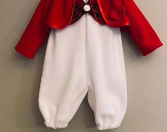 Whit Rabbit costume. White onesie, plaid vest and red   jacket.(bunny toy is included)
