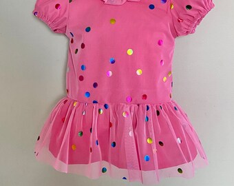 Sally Brown Inspired Dress, Pink Tulle Polka Dot Costume (Size 2/3)