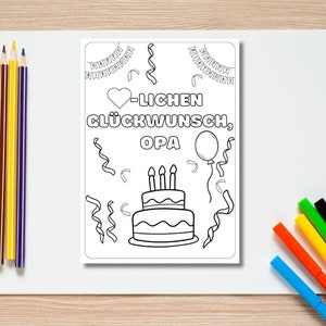 Regalo Abuelo Feliz Cumpleaños Abuelo Todo lo mejor Página para colorear Niño Niños Actividad Tarjeta Imagen para colorear Manualidades con niños para el Abuelo