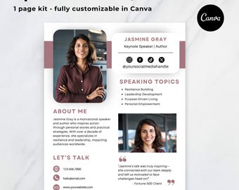 Speaker Media Kit Template: Canva Author Sheet (Digital Download)