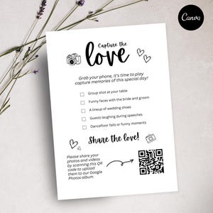 Capture the Love Photo Scavenger Hunt, Editable Wedding Game Card, Printable Checklist, Custom Canva Template with QR Code