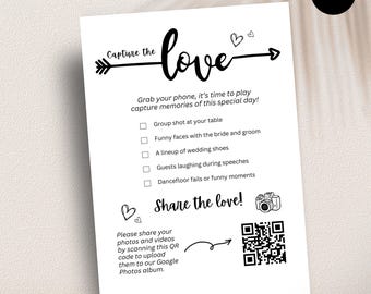Wedding Photo Scavenger Hunt, Editable Game Card, QR Code Template (Canva)