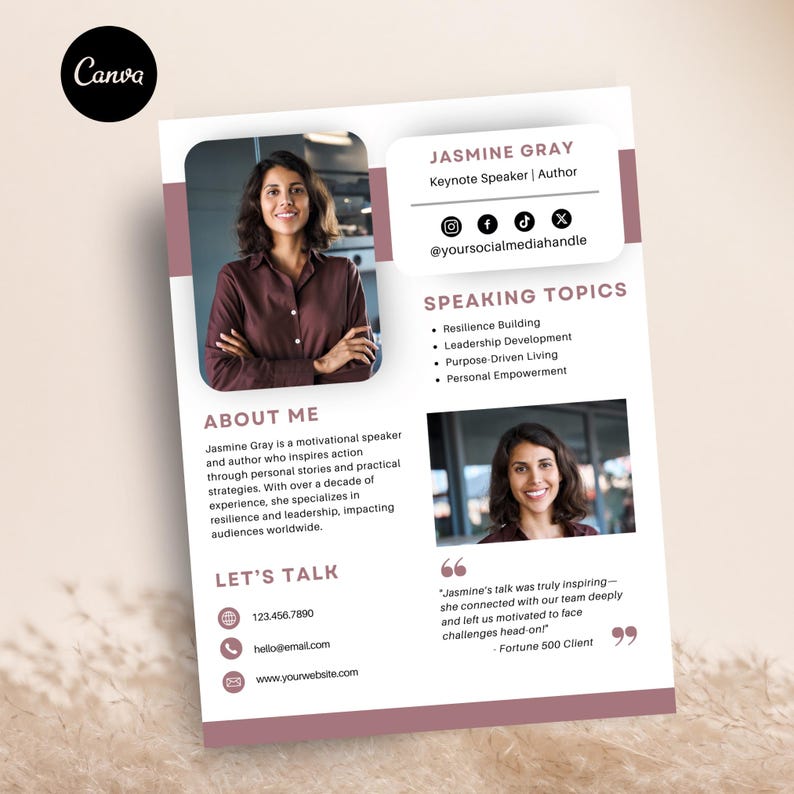 Speaker Card Examples Speaker Media Kit Template: Canva Author Sheet (digital Download) - Etsy