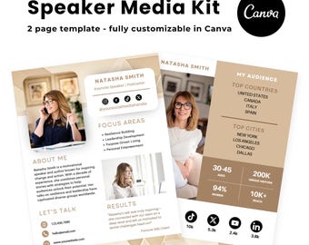 Speaker Media Kit Template, Canva, Neutral Design (Digital Download)