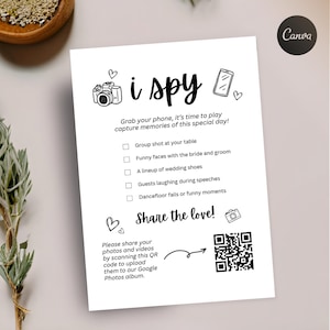 Capture the Love Photo Scavenger Hunt, I-Spy Photo Hunt, Editable Wedding Game Card, Printable Checklist, Custom Canva Template with QR Code