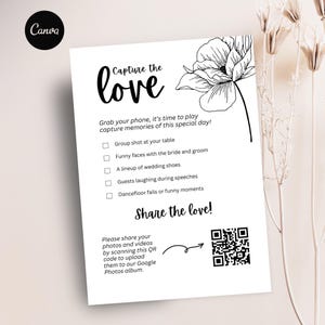 Capture the Love Photo Scavenger Hunt, Editable Wedding Game Card, Printable Checklist, Custom Canva Template with QR Code