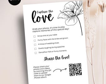 Wedding Photo Scavenger Hunt Game, Editable QR Code Template (Digital Download)