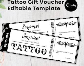 Editable Tattoo Gift Voucher Template, Printable Surprise Ticket (Digital Download)