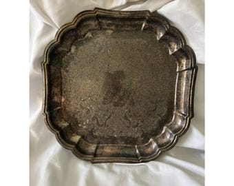 Vintage Silverplate Serving Tray Scalloped Edge Ornate Butler Tray