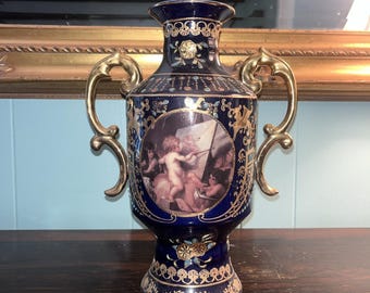 Porzellan Continental Antike Amor Kobalt Blau Vase 12 Inch