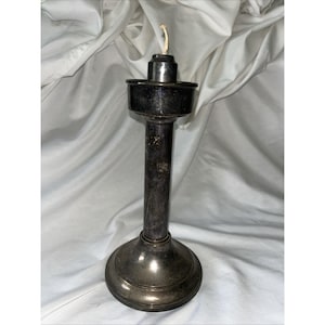 Vintage Silverpläterad fjäderbelastad push-up orkanljusstake lampa italiensk