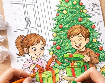 子供向けクリスマスぬり絵ブック – 印刷可能なホリデーぬり絵5ページ（デジタルダウンロード）